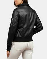 Women Leather Classic Bomber Jacket Motto Nova Black